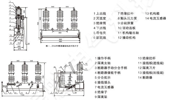 ZW32-12户外真空断路器外形尺寸